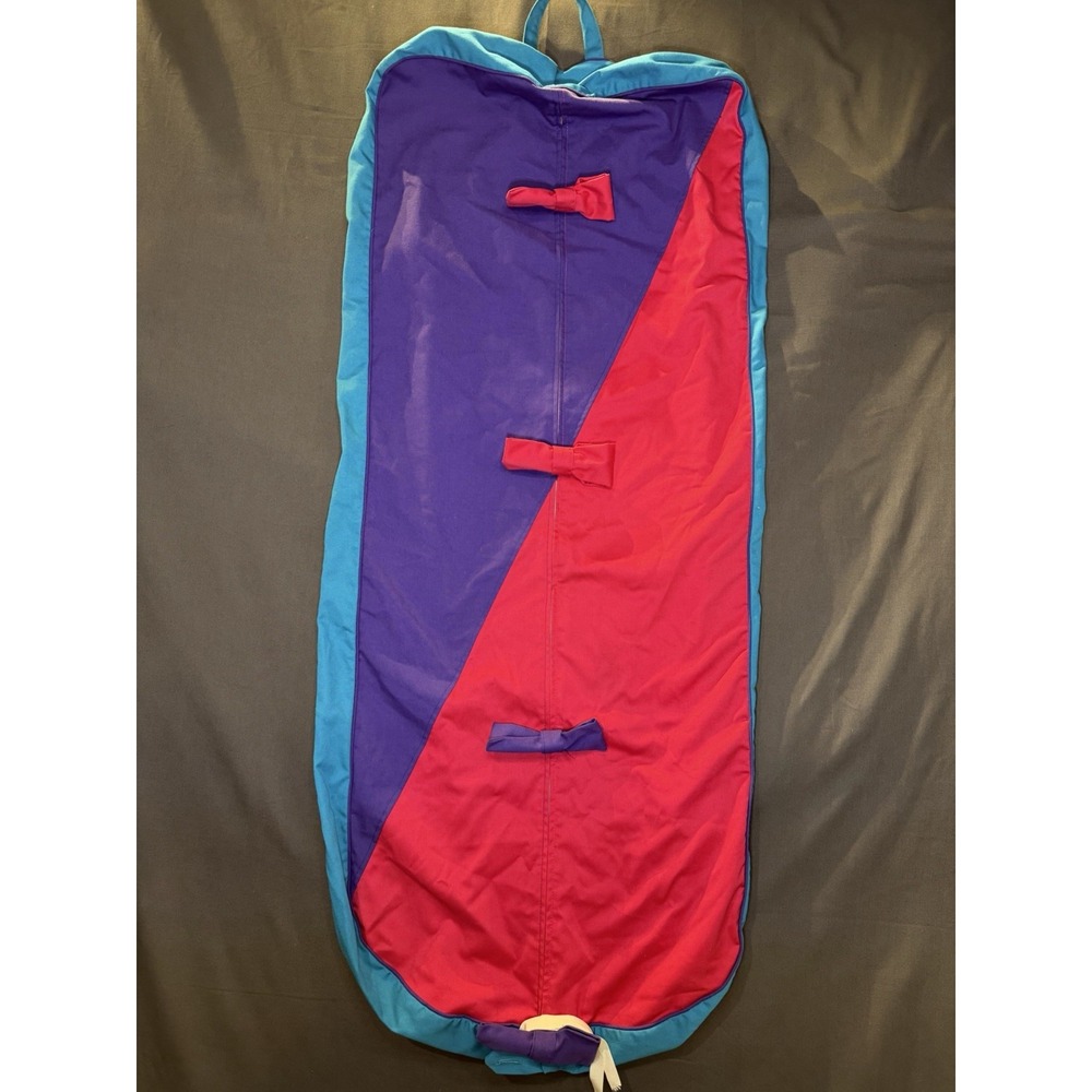 Vintage Shirley Garment Bag - Made in USA - Colorblock w/ Bows - Pink Purple